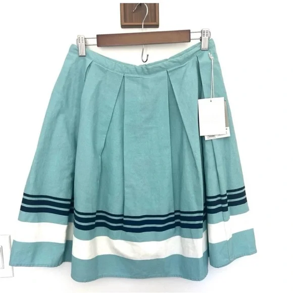 🍑 Jason Wu 10 Skirt Belize Blue Pleated Striped 20th Anniversary Retro Preppy - Picture 2 of 13